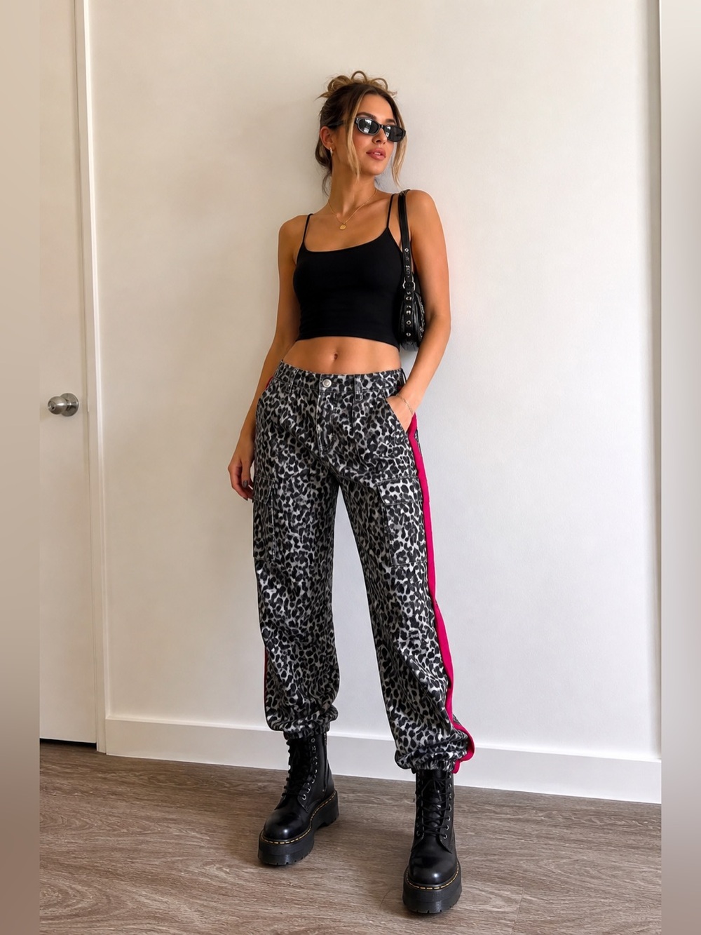 MOTHER The No Zip Misfit Jungle Eyes Leopard Print Cargo Pants